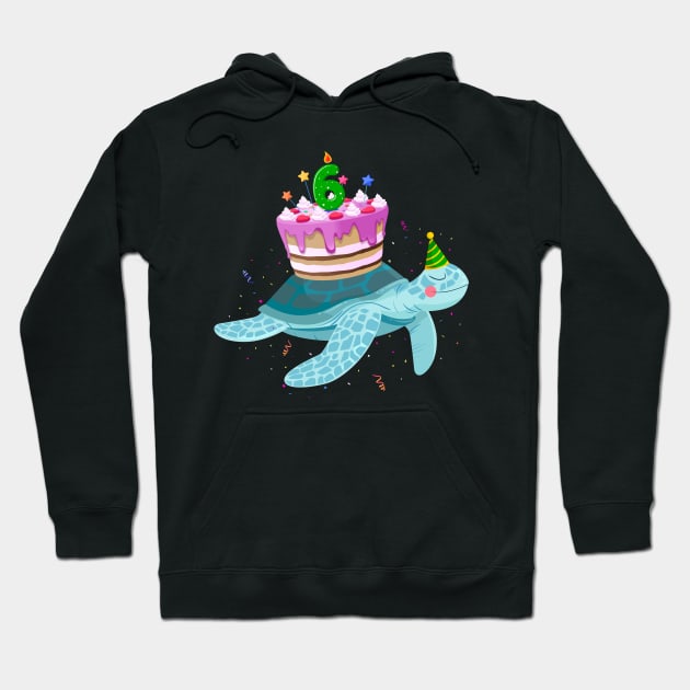 Turtle 6th Birthday 6 Years Old Turtles Reptiles Testudines Hoodie by Msafi